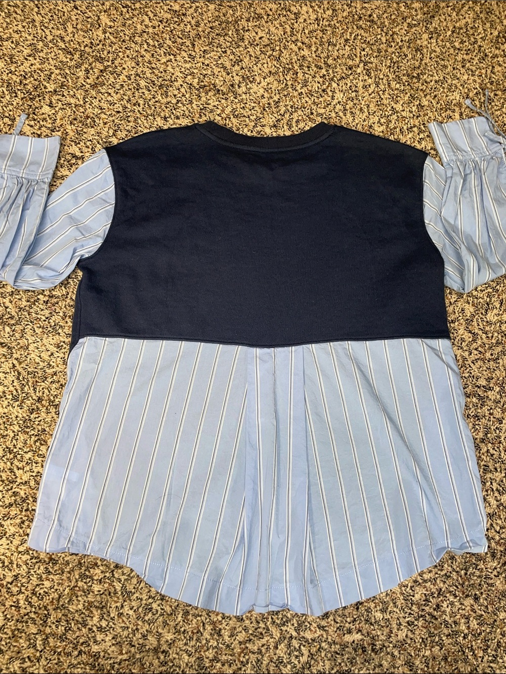 FREE ASSEMBLY Mixed Terry Blousant Shirt Long Sleeve • Navy Blue Striped M | EUC - Picture 8 of 10